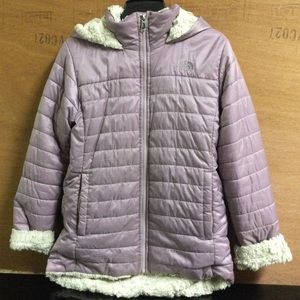 North face moss bud light metallic purple girls hooded jacket size 14/16